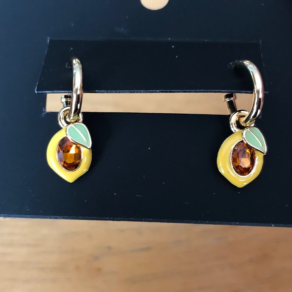 Coach Gold Tone Huggie Hoop Earrings Lemon Charm & Crystal Accent NWT - Picture 9 of 16